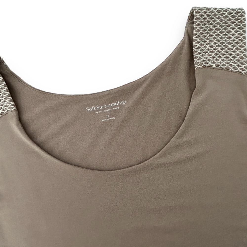 Soft Surroundings Women's 2X Beige Layered Rayon Sleeveless Tunic Tank Top - Picture 7 of 10